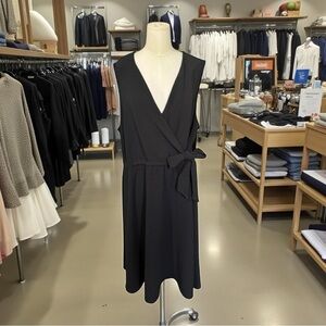 EUC Lane Bryant Black A-Line Midi Dress 18/22 Belt Formal Sleeveless